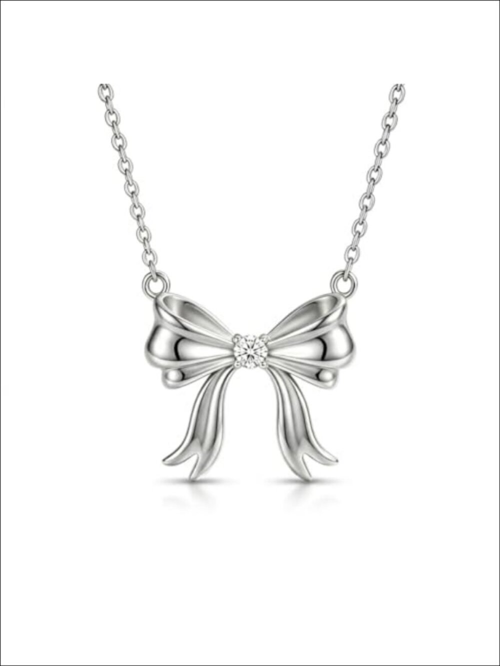Lab Grown Diamond Bow Necklace 925 Sterling Silver Dainty Pendant